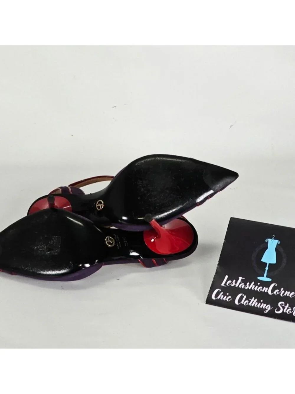 Giorgio Armani Women's Purple/Red Suede Stiletto Heels Ankle Strap Size 7 101 - Picture 13 of 16